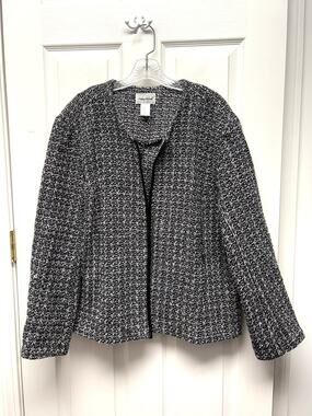 Anthony Richards Jacket 22W Black White Tweed Open Front Blazer Plus Size